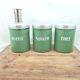 Ensemble De Boîtes En émail Vintage - Café Sucre Thé Vert Réséda Jarres En émail