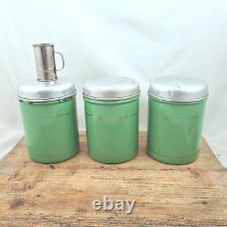 Ensemble de boîtes en émail vintage - Café Sucre Thé Vert réséda Jarres en émail