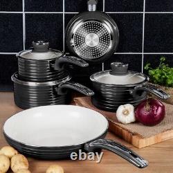 Ensemble de casseroles Swan Retro 5 pièces en noir - Ustensiles de cuisine vintage. Garantie de 5 ans