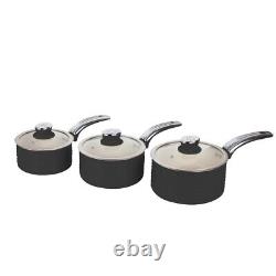 Ensemble de casseroles Swan Retro 5 pièces en noir - Ustensiles de cuisine vintage. Garantie de 5 ans