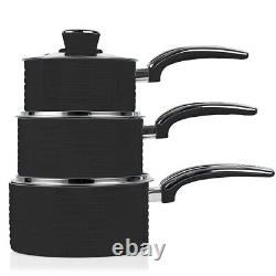 Ensemble de casseroles Swan Retro 5 pièces en noir - Ustensiles de cuisine vintage. Garantie de 5 ans