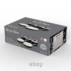 Ensemble de casseroles Swan Retro 5 pièces en noir - Ustensiles de cuisine vintage. Garantie de 5 ans