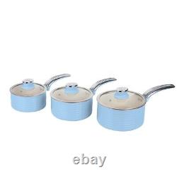 Ensemble de casseroles rétro Swan de 5 pièces bleues. Ustensiles de cuisine vintage. Garantie de 2 ans.