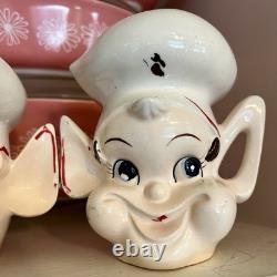 Ensemble de crème et de sucre pixie elfiques vintage difficile à trouver MCM Pyrex rétro atomique de cuisine