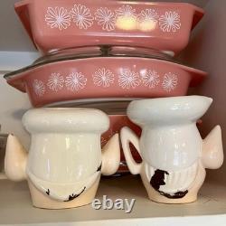 Ensemble de crème et de sucre pixie elfiques vintage difficile à trouver MCM Pyrex rétro atomique de cuisine