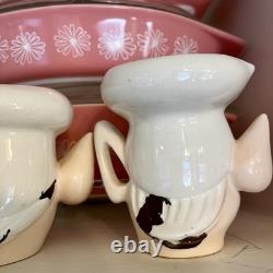 Ensemble de crème et de sucre pixie elfiques vintage difficile à trouver MCM Pyrex rétro atomique de cuisine