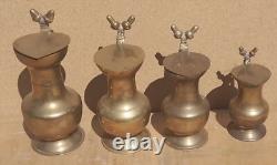 Ensemble de cruches anciennes en laiton vintage avec couvercle, cuisine rétro, glands, 4 pièces de qualité à exposer
