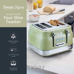 Ensemble de cuisine Swan Retro Revive vert avec bouilloire, grille-pain 4 tranches et 3 boîtes de rangement