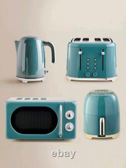Ensemble de cuisine bouilloire, grille-pain, micro-ondes et air fryer bleu sarcelle rétro élégant vintage Royaume-Uni