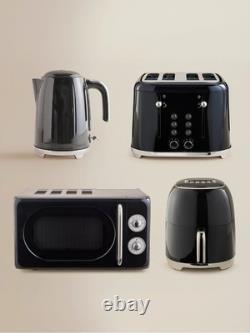 Ensemble de cuisine noir rétro élégant de bouilloire, grille-pain, micro-ondes et friteuse à air - CADEAU