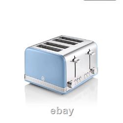 Ensemble de cuisine rétro bleu vintage SWAN comprenant bouilloire, grille-pain et micro-ondes assortis, élégant, Royaume-Uni.