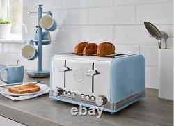 Ensemble de cuisine rétro bleu vintage SWAN comprenant bouilloire, grille-pain et micro-ondes assortis, élégant, Royaume-Uni.