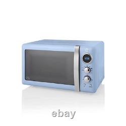 Ensemble de cuisine rétro bleu vintage SWAN comprenant bouilloire, grille-pain et micro-ondes assortis, élégant, Royaume-Uni.