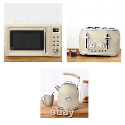 Ensemble de cuisine rétro crème élégant : micro-ondes, bouilloire et grille-pain vintage