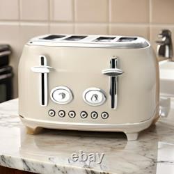 Ensemble de cuisine rétro élégant en crème : micro-ondes vintage, bouilloire rapide et grille-pain grand format.