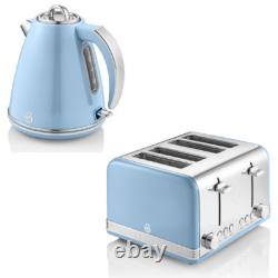 Ensemble de cuisine vintage SWAN Bouilloire rétro bleue et chrome et grille-pain 4 tranches