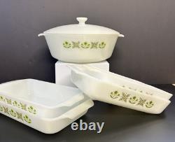 Ensemble de cuisson Vintage Fire King Meadow Green 5 pièces MCM Esthétique rétro de cuisine RARE