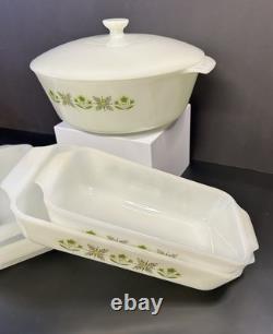 Ensemble de cuisson Vintage Fire King Meadow Green 5 pièces MCM Esthétique rétro de cuisine RARE