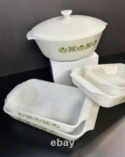 Ensemble de cuisson Vintage Fire King Meadow Green 5 pièces MCM Esthétique rétro de cuisine RARE