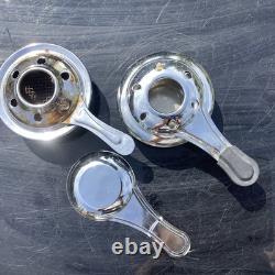 Ensemble de fondue vintage en émail rare, rouge floral, peint à la main avec brûleur et fourchettes