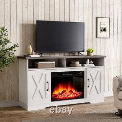 Ensemble de meuble de télévision avec cheminée électrique et insert de console de divertissement.