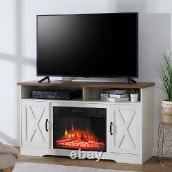 Ensemble de meuble de télévision avec cheminée électrique et insert de console de divertissement.