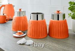 Ensemble de rangement de cuisine Retro Orange SWAN : boîte à pain, boîtes canisters, porte-mug, poteau à serviettes.