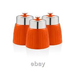 Ensemble de rangement de cuisine Retro Orange SWAN : boîte à pain, boîtes canisters, porte-mug, poteau à serviettes.