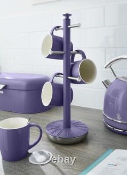 Ensemble de rangement de cuisine SWAN Retro Purple Bread Bin Canisters Mug Tree Towel Pole