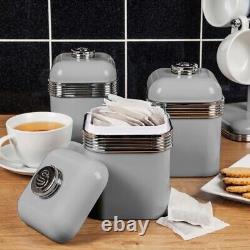 Ensemble de rangement de cuisine rétro SWAN gris - Boîte à pain, boîtes, porte-tasses et porte-serviettes