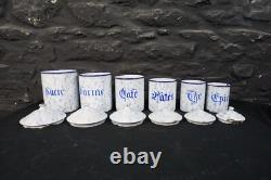 Ensemble de six bocaux de rangement de cuisine en émail vintage français gradués