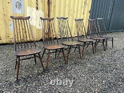 Ensemble de six chaises de cuisine Ercol à dossier droit / Rétro vintage NOUS LIVRONS