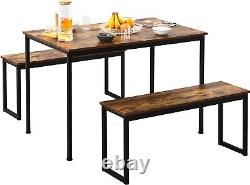 Ensemble de table à manger industrielle avec mobilier de cuisine rétro vintage, 2 bancs rustiques.