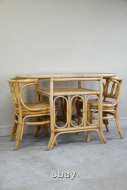 Ensemble de table et chaises en bambou et osier vintage rétro pour petite cuisine ou salle à manger