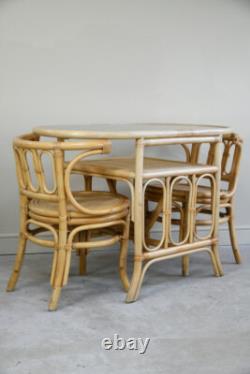 Ensemble de table et chaises en bambou et osier vintage rétro pour petite cuisine ou salle à manger