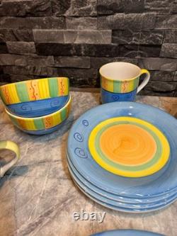 Ensemble de table vintage des années 80/90 peint à la main - assiettes et tasses - vaisselle de cuisine colorée