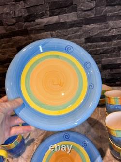 Ensemble de table vintage des années 80/90 peint à la main - assiettes et tasses - vaisselle de cuisine colorée