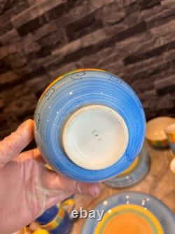 Ensemble de table vintage des années 80/90 peint à la main - assiettes et tasses - vaisselle de cuisine colorée