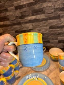 Ensemble de table vintage des années 80/90 peint à la main - assiettes et tasses - vaisselle de cuisine colorée