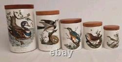 Ensemble vintage de 5 bocaux de rangement Portmeirion Oiseaux de Grande-Bretagne Ensemble vintage de 5 bocaux de rangement Portmeirion Oiseaux de Grande-Bretagne