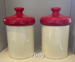 Ensembles de bocaux en céramique vintage de vacances 5 pièces blancs avec couvercles rouges Ensembles de bocaux en céramique vintage de vacances 5 pièces blancs avec couvercles rouges