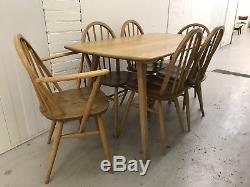 Ercol Table À Manger Et Chaises Blond Elm Plank Two Carvers Four Chairs Set