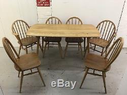 Ercol Table À Manger Et Chaises Blond Elm Plank Two Carvers Four Chairs Set