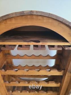 Étagère à vin en pin vintage, support en bois rustique pour bouteilles de vin et verres en forme de baril ovale