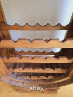 Étagère à vin en pin vintage, support en bois rustique pour bouteilles de vin et verres en forme de baril ovale