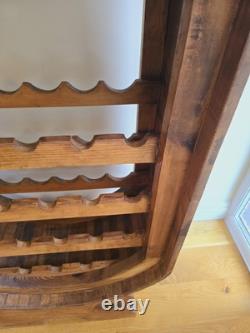 Étagère à vin en pin vintage, support en bois rustique pour bouteilles de vin et verres en forme de baril ovale