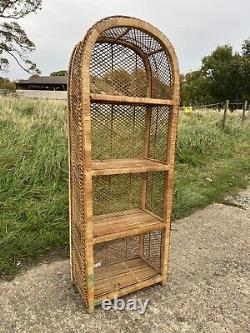 Étagère en rotin vintage rétro en rotin, bibliothèque en rotin en osier de canne Boho Tiki Shelf Bambou