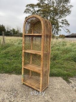 Étagère en rotin vintage rétro en rotin, bibliothèque en rotin en osier de canne Boho Tiki Shelf Bambou