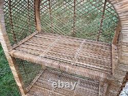 Étagère en rotin vintage rétro en rotin, bibliothèque en rotin en osier de canne Boho Tiki Shelf Bambou