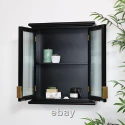 Étagère murale en verre noir strié, rangement vintage art déco